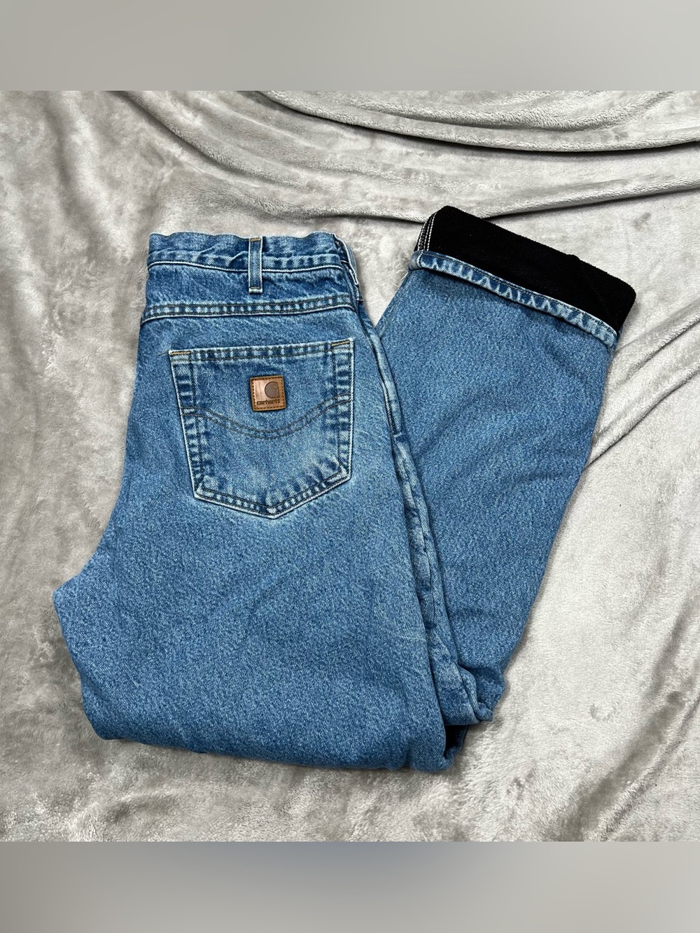 Vintage Carhartt Fleece Lined Jeans Mens 30x30 Blue Denim Relaxed Fit B155 DST